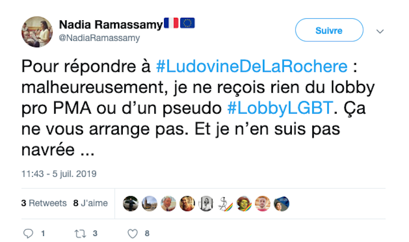 Nadia Ramassamy demande que les anti-PMA soient déclarés comme lobbies