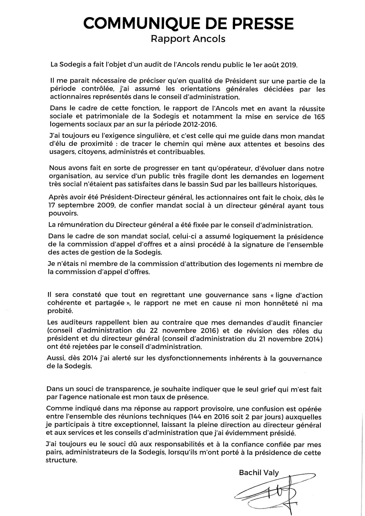 Sa gestion à la Sodegis sévèrement taclée: Les explications de Bachil Valy