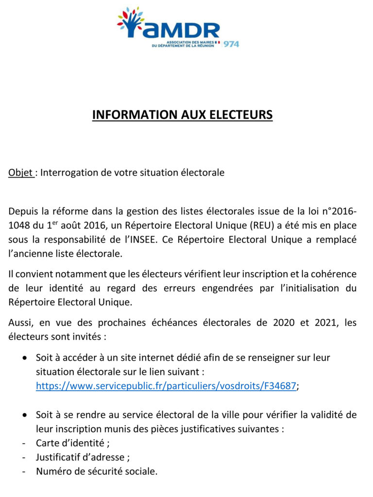 Information à la population : Faîte un point sur votre situation électorale