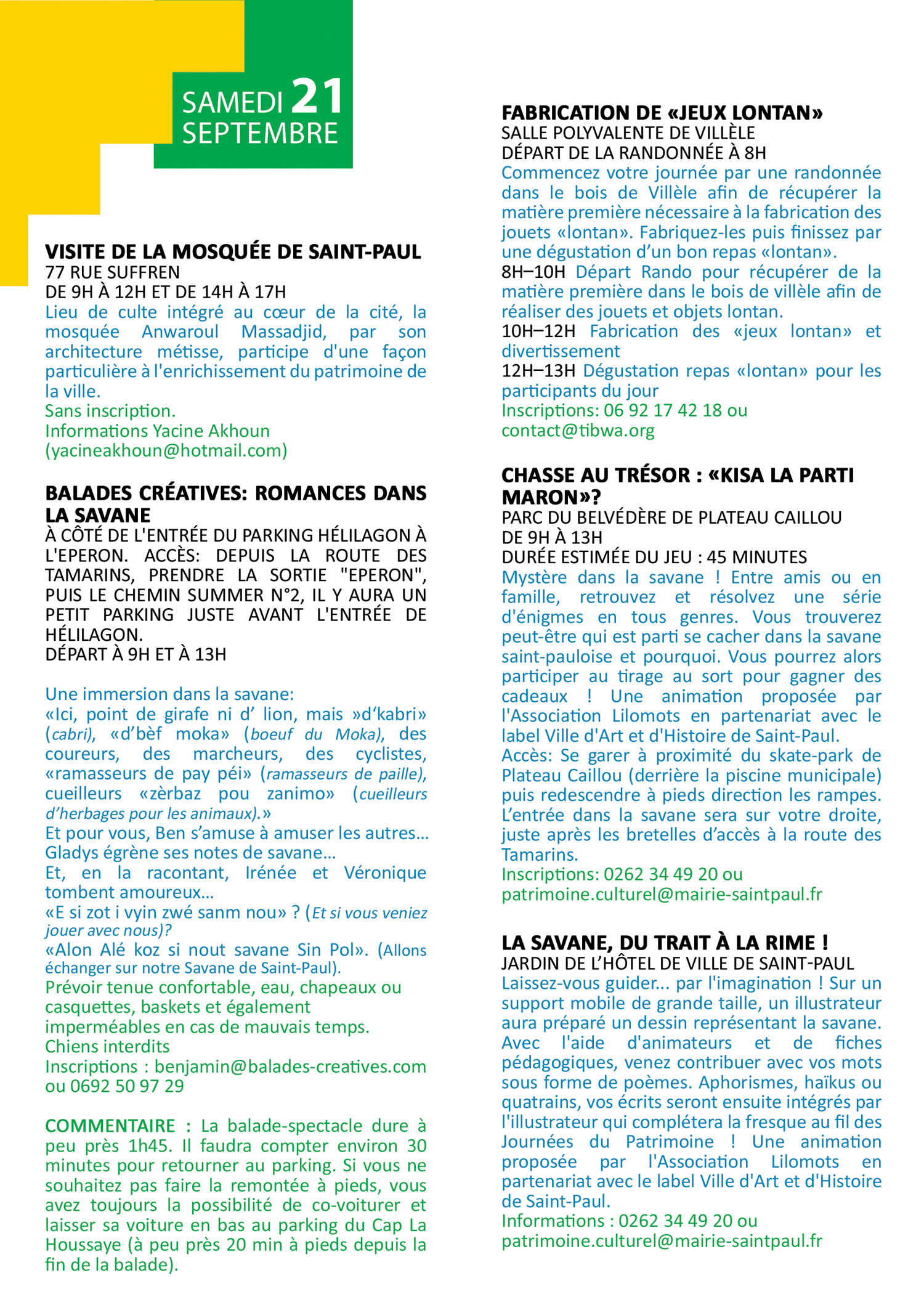 Programme des Journées européennes du Patrimoine à St-Paul