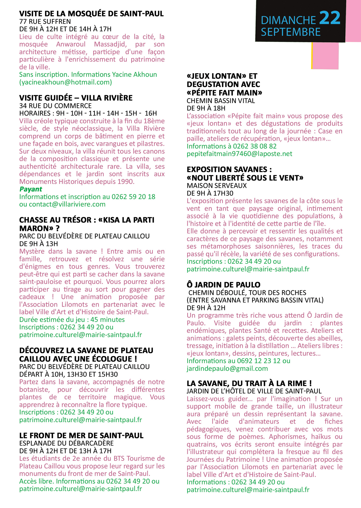 Programme des Journées européennes du Patrimoine à St-Paul