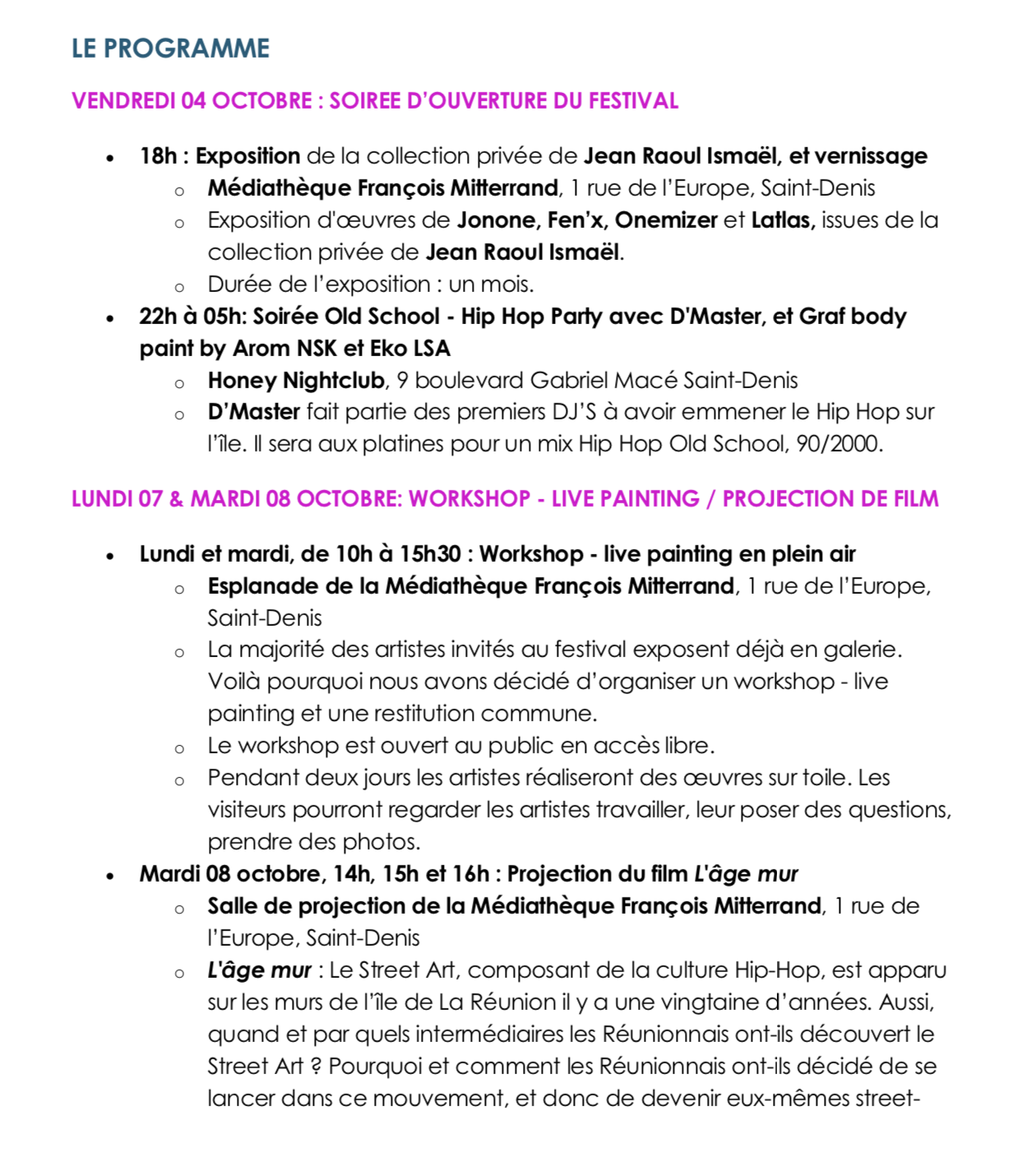 Lancement du premier Festival international de Street Art, à Saint Denis, du 04 au 13 octobre