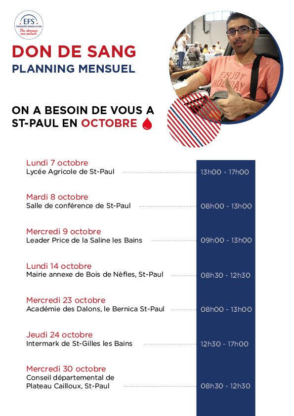 Plusieurs collectes de sang pour ce mois d’octobre : mobilisons-nous !
