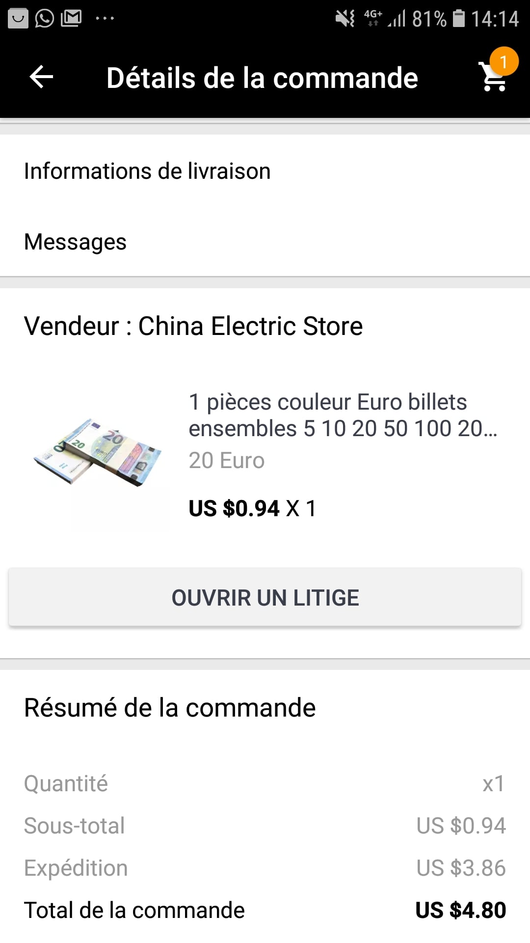 Nous avons acheté un faux billet de 20 euros sur internet