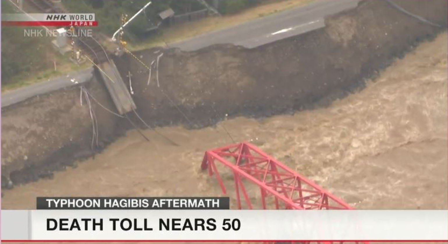 CYCLONE: Hagibis fait au moins 50 morts au Japon, inondations et glissements de terrain meurtriers