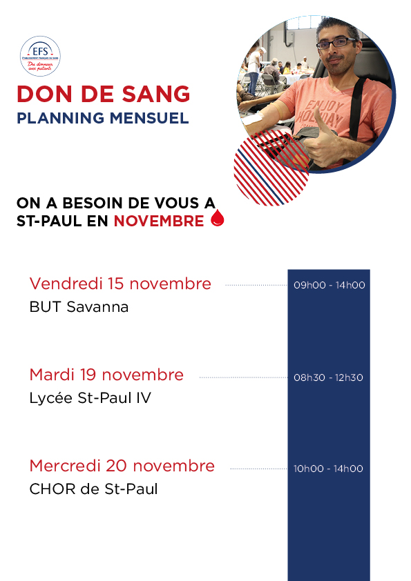 Le planning du mois de novembre pour les collectes de sang : restons mobilisés !