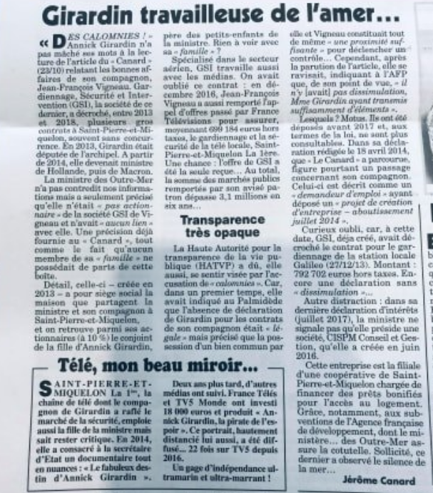 [Pierrot Dupuy] Le Canard enchainé en remet une couche sur Annick Girardin