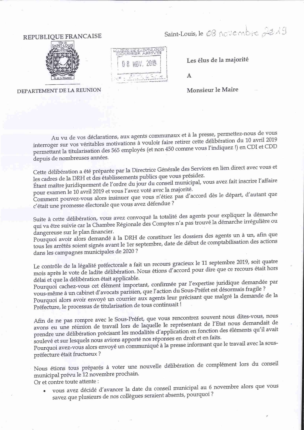 Les élus de la majorité de Saint-Louis attendent des explications de la part du maire
