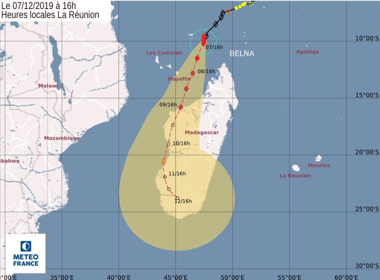 Cyclone tropical BELNA: Mayotte en alerte orange, Nord-Ouest de Mada en alerte 