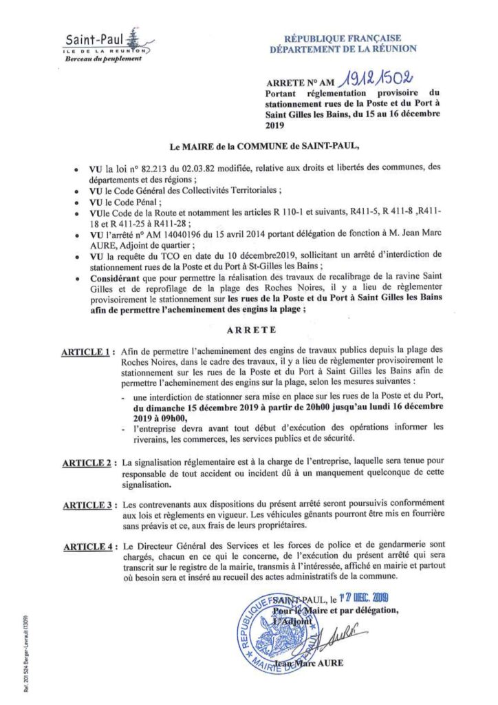 L’accès à la plage des Roches Noires, la baignade et les activités nautiques interdits au lundi 16/12 au vendredi 20/12 inclus