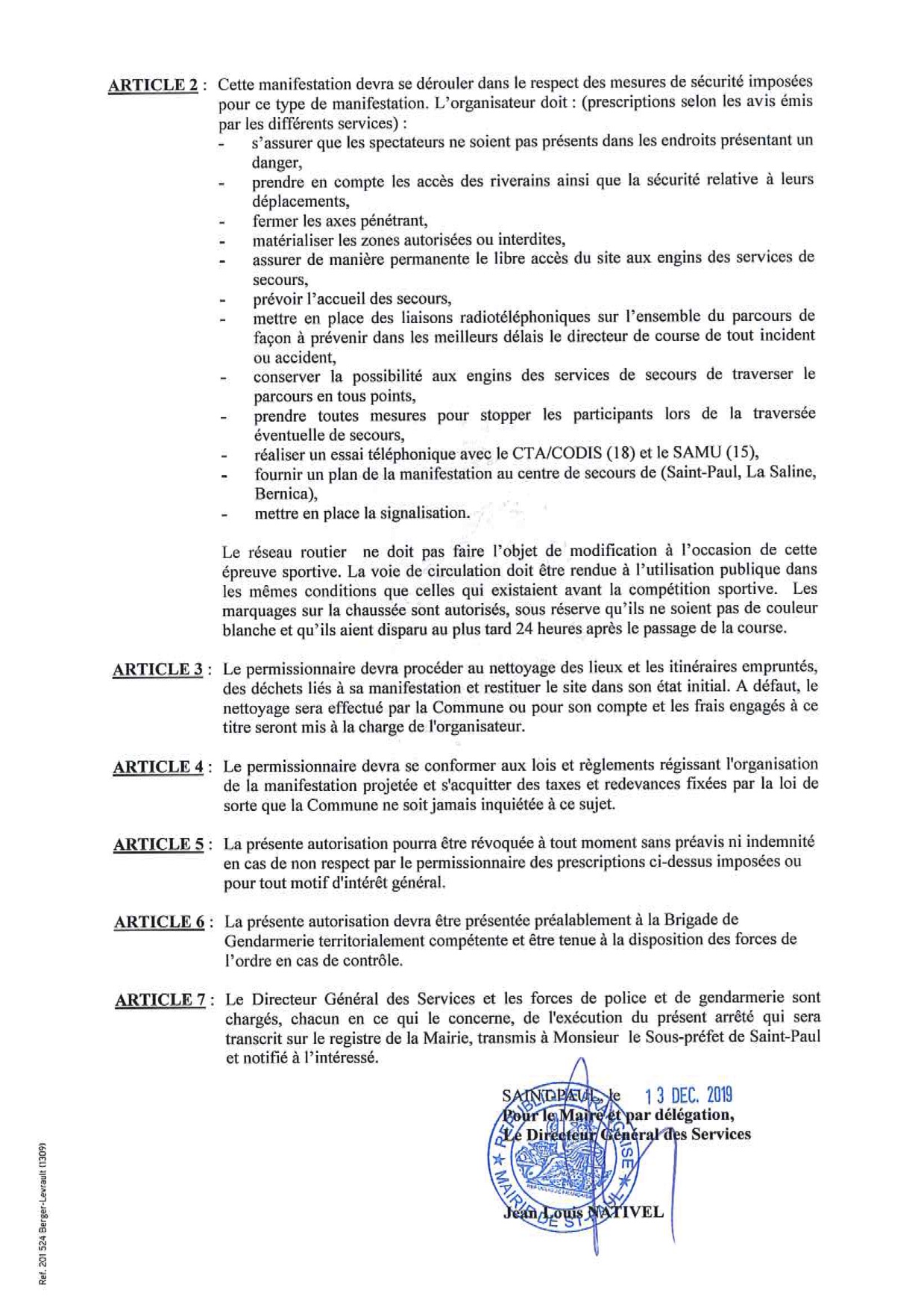 Un arrêté municipal pour le Trail de Villèle