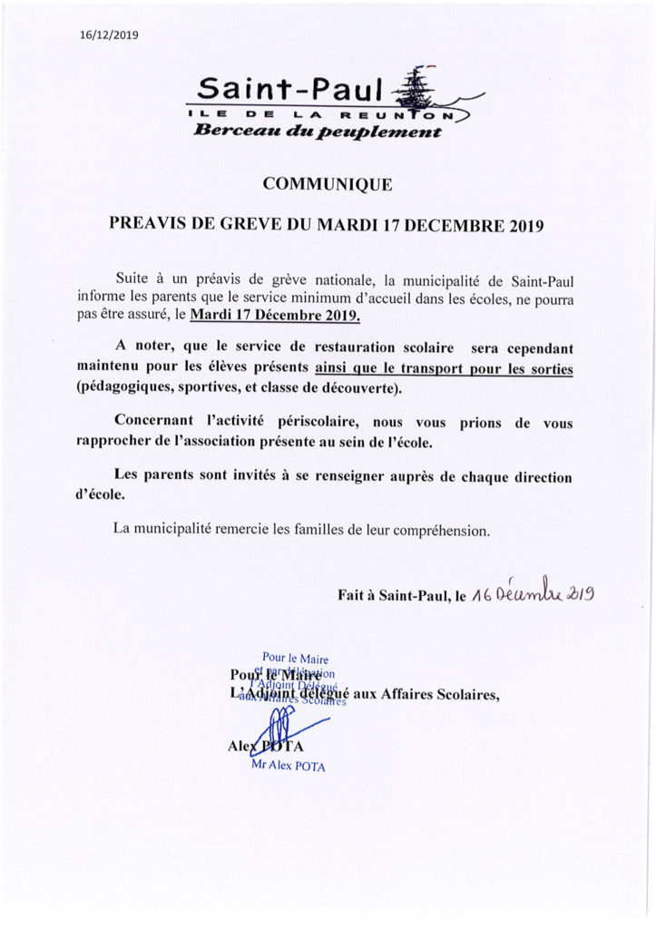 Grève nationale : Des perturbations à prévoir dans les écoles maternelles, primaires et élémentaires ce mardi 17 décembre 2019