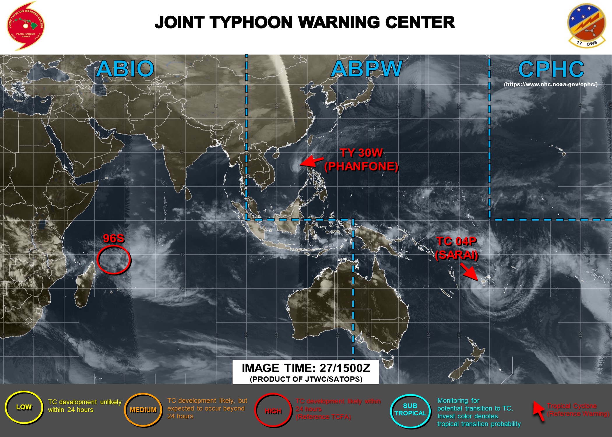  [JTWC] bulletin d'alerte de formation cyclonique émis par la Navy pour 96S au Nord des Mascareignes