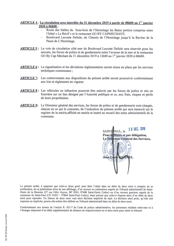 Modification provisoire de la circulation et du stationnement à l’occasion du Réveillon de la Saint-Sylvestre à l’Hermitage