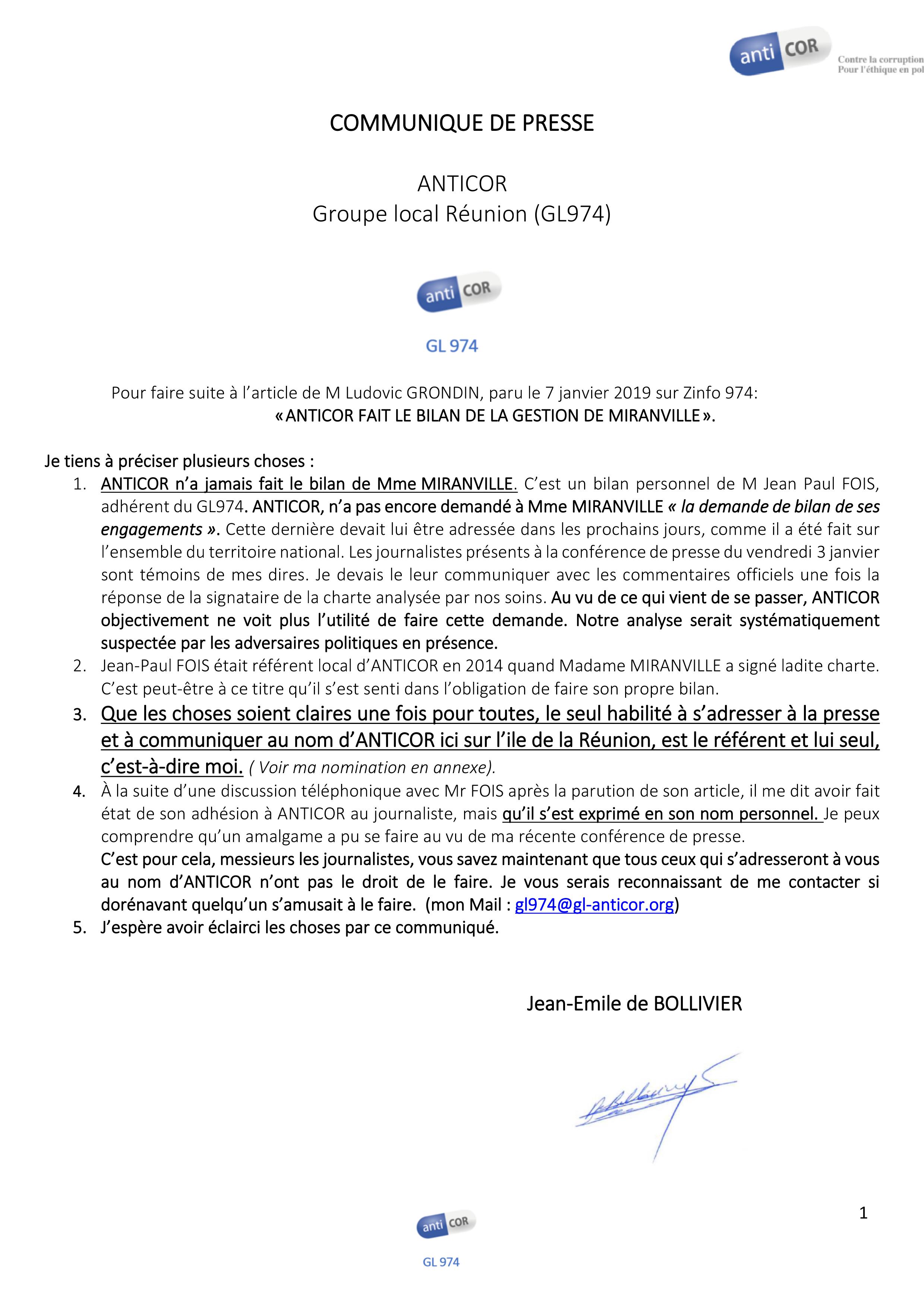 Communiqué d'Anticor Réunion