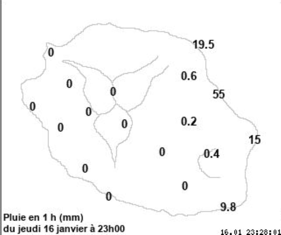 Jeudi 23h30 Météo live: orages et fortes pluies à Saint Benoît/Saint André/Sainte Rose