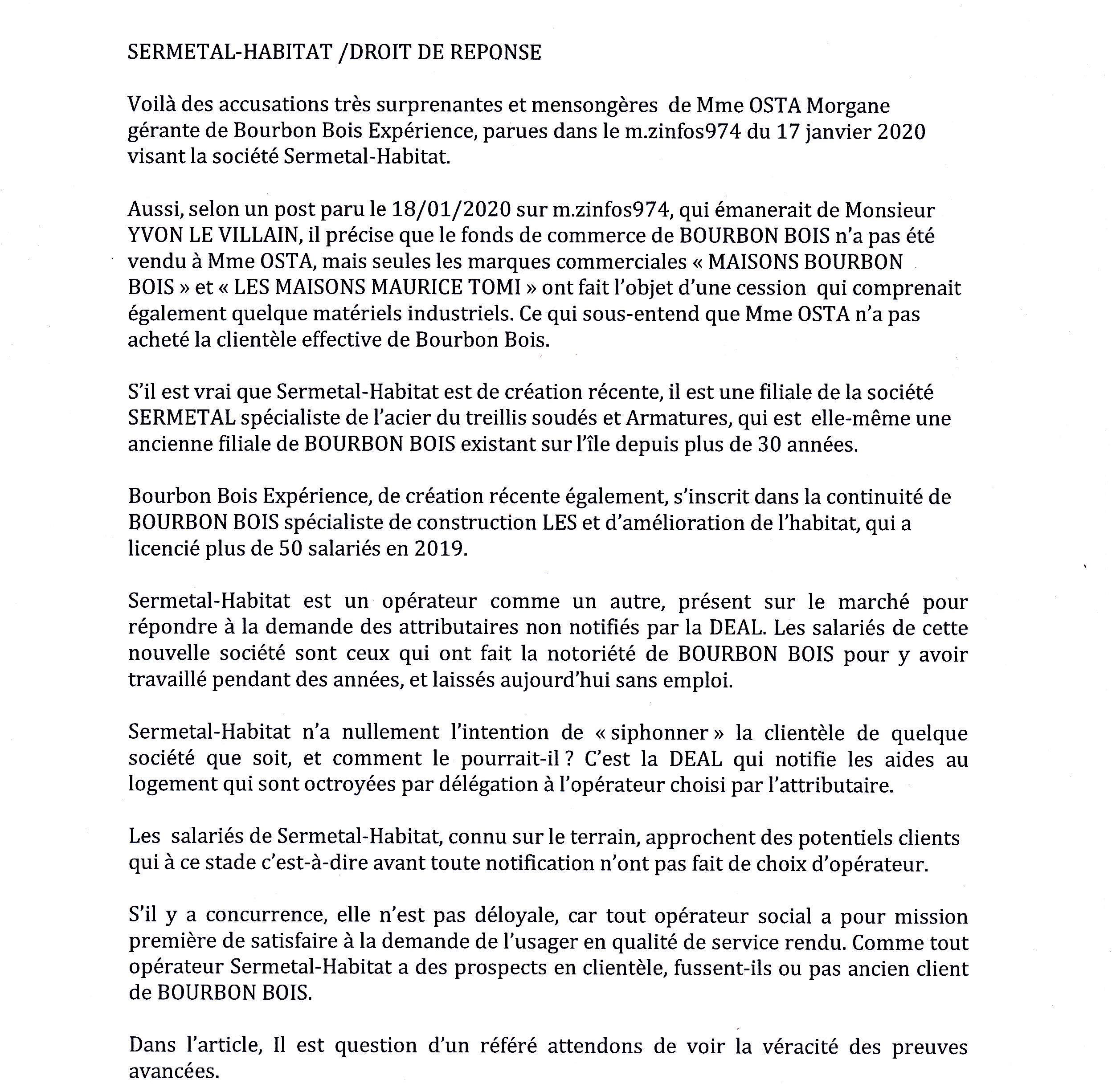 Concurrence déloyale ? Sermetal Habitat répond à Bourbon Bois Expérience