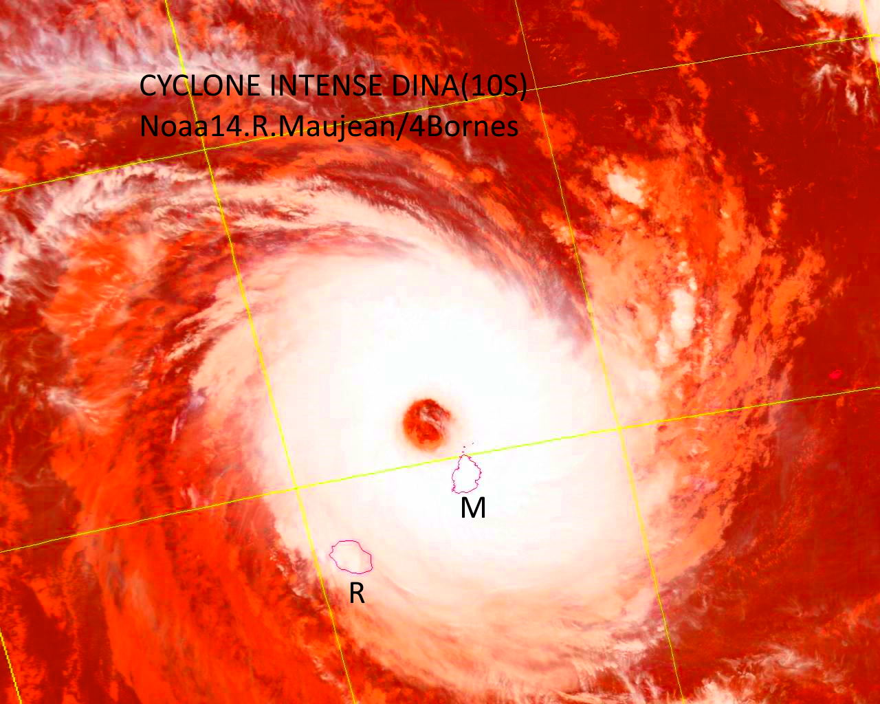 Cyclone intense DINA le 22 Janvier 2002: dur à croire mais la Réunion et Maurice ont échappé au pire