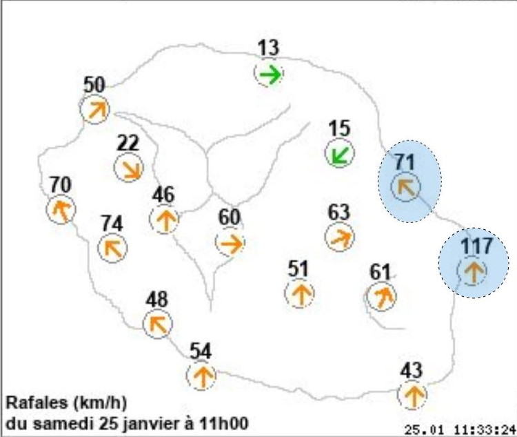 [Météo France] La tempête tropicale DIANE à 450km de La Réunion , seul le nord de l'île à l'abri des fortes rafales