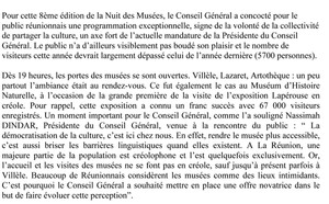 Le Conseil général se félicite du succès de la Nuit des musées