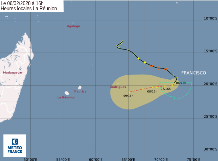 [Météo France] FRANCISCO à 1700km de la Réunion à 16heures ce jeudi, animation satellite