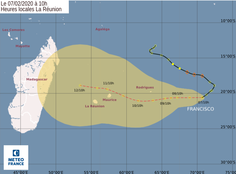 [Météo France] FRANCISCO temporairement mieux organisé, à 1540km de la Réunion à 10heures