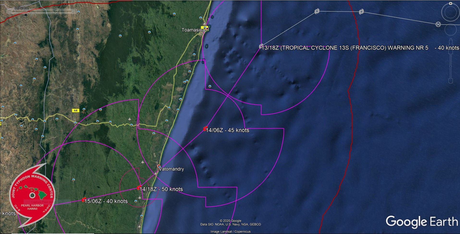 [JTWC] FRANCISCO analysé à nouveau en tempête tropicale modérée, touche la côte malgache entre Tamatave et Vatomandry