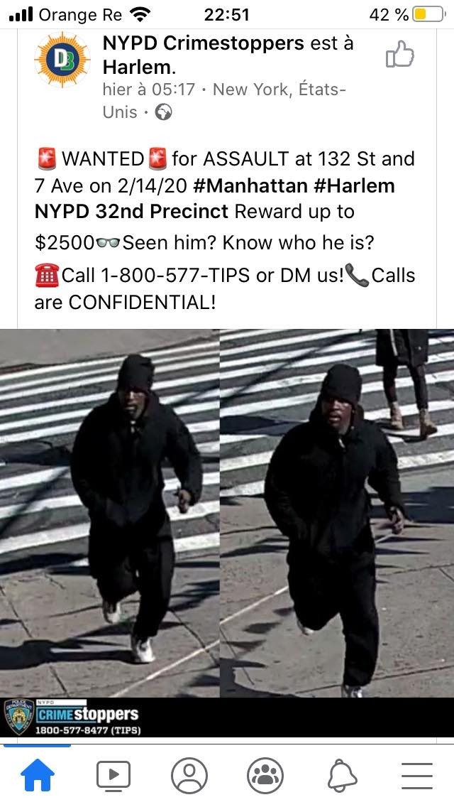 Agression au cutter à Harlem: Le NYPD diffuse une photo du suspect