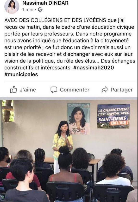 [Pierrot Dupuy] Quand Nassimah Dindar fait campagne devant des collégiens mineurs...