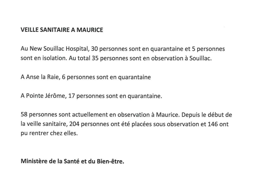 Coronavirus : Les Français placés en quarantaine à Maurice