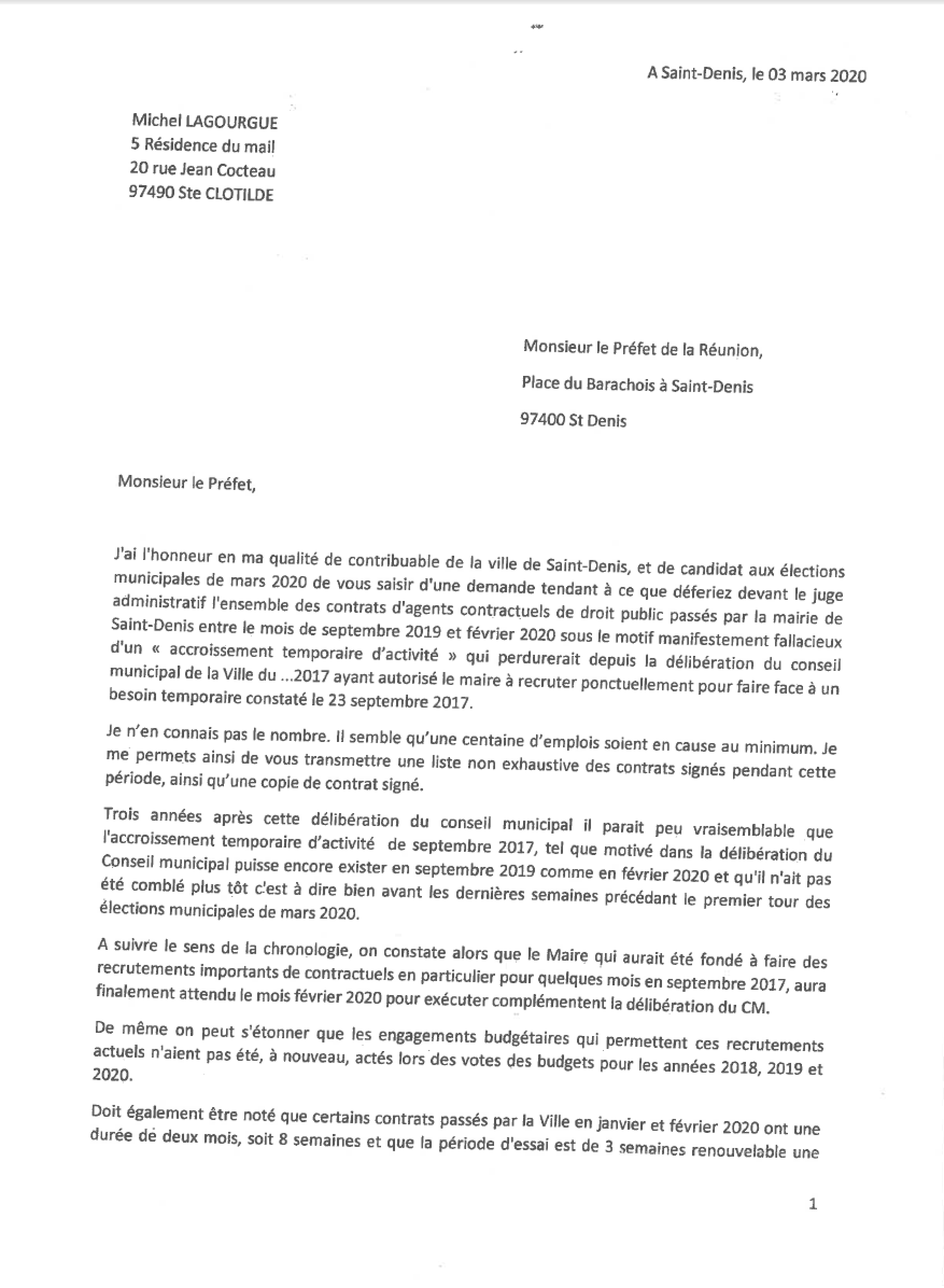 St-Denis : Un colistier de Didier Robert demande au préfet l'annulation des contrats signés par Annette