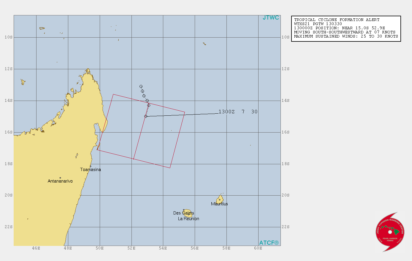 [US NAVY] Bulletin d'alerte émis pour la perturbation tropicale 91S située au Nord-Ouest des Iles Soeurs