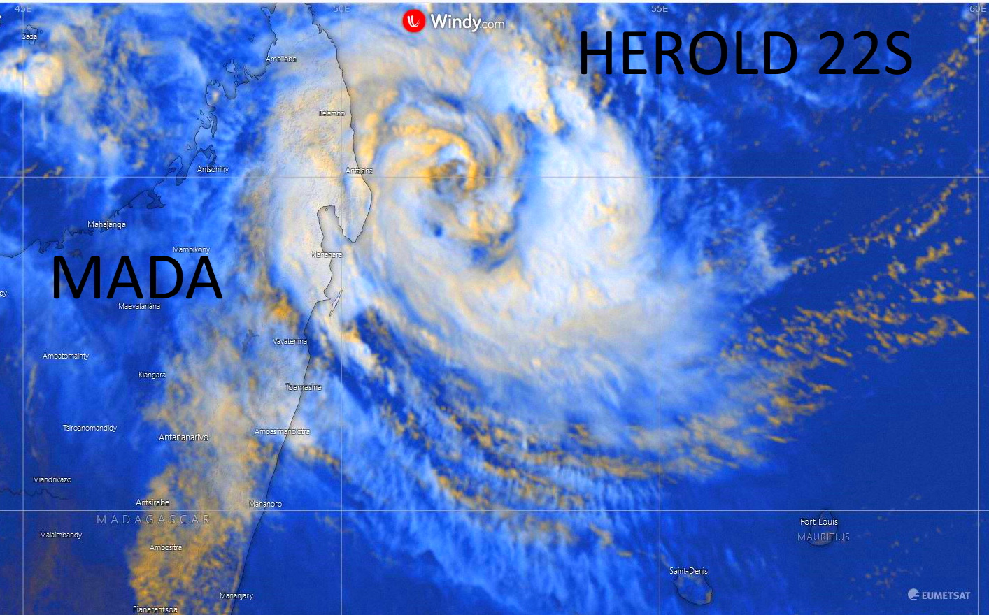 [Météo France] Dimanche 10h: la forte tempête tropicale Herold se déplace lentement vers l'Est 