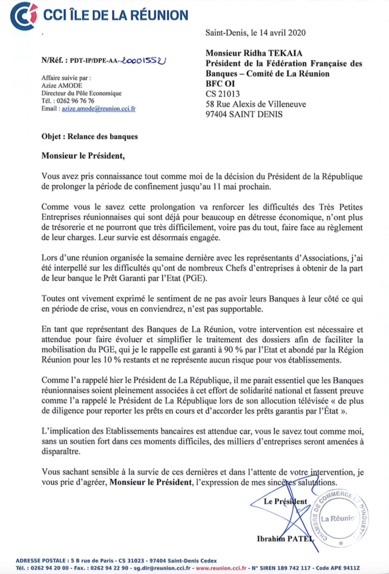 CCI Réunion : Ibrahim Patel alerte le président de la Fédération Bancaire Française Réunion