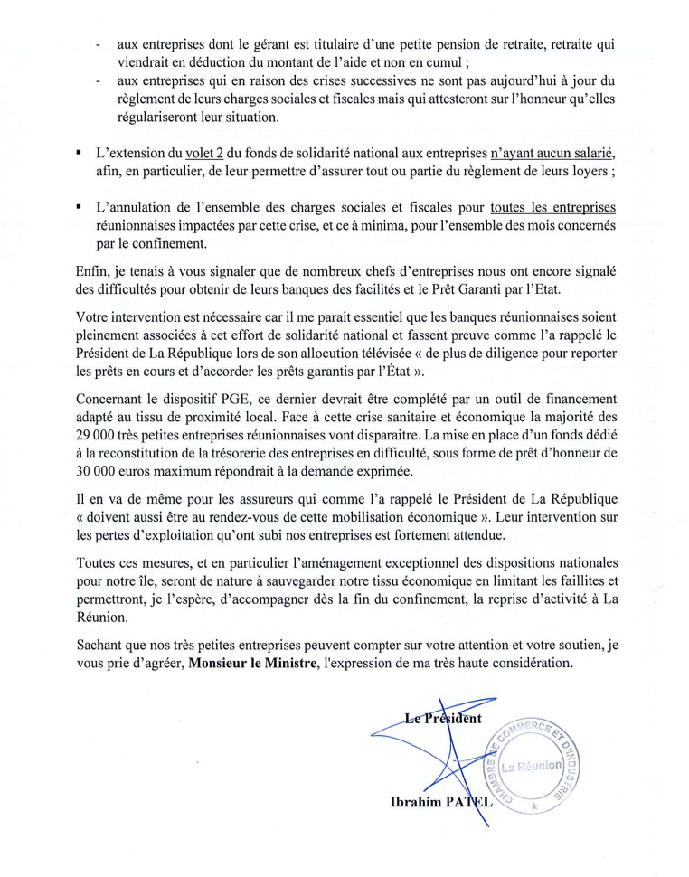 La CCIR demande au ministre de l’Économie l’adaptation des mesures gouvernementales pour les entreprises réunionnaises