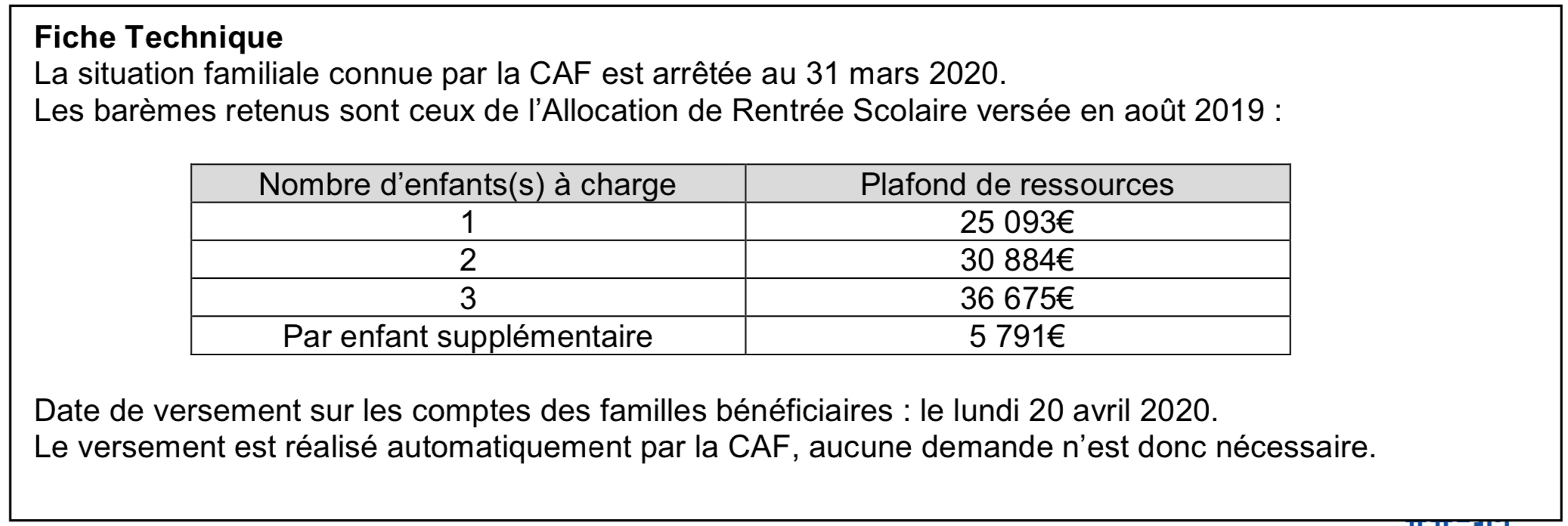 Versement de la PARS* directement aux parents pour la période du 23 mars au 30 avril