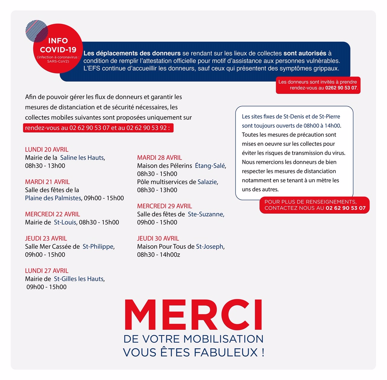 Une collecte de sang organisée à mairie annexe de La Saline Les Hauts ce lundi 20 avril