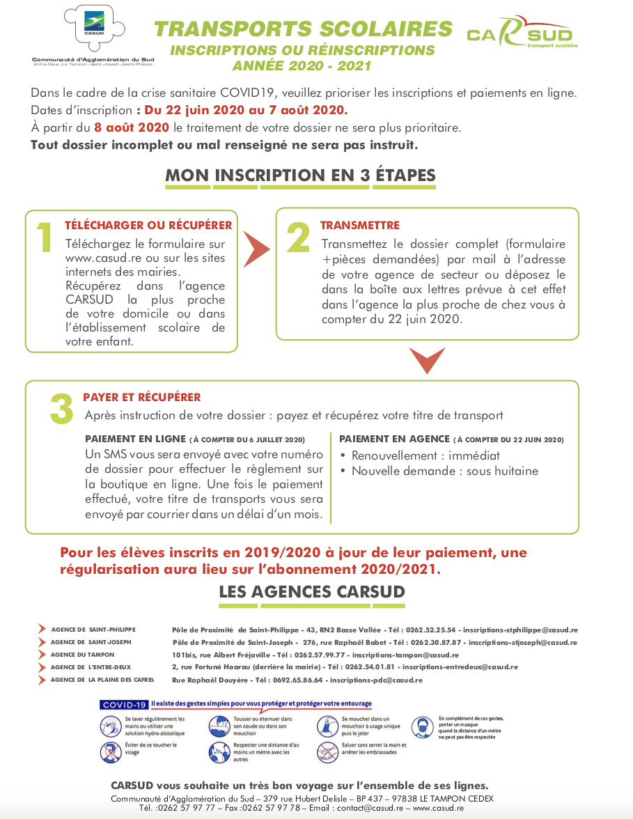 CASUD : Inscriptions aux transports scolaires