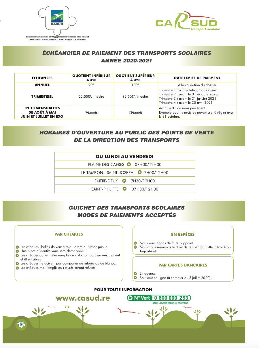 CASUD : Inscriptions aux transports scolaires