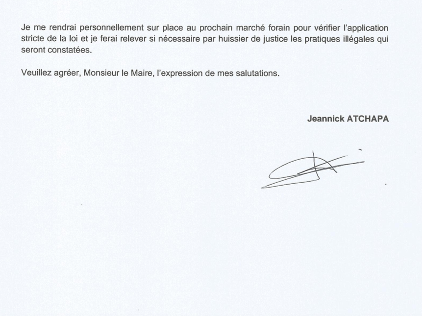 Courrier adressé à Monsieur le Maire de Bras-Panon