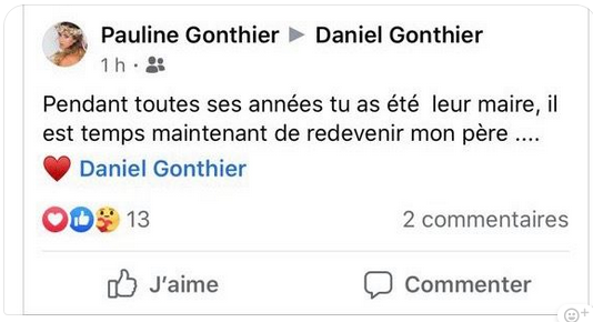 Pierrot Dupuy - L'émouvant message de la fille de Daniel Gonthier à son père, après sa défaite aux municipales