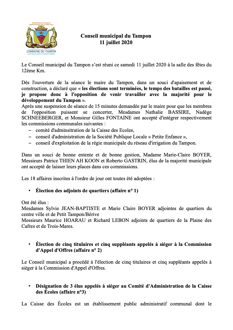 Le maire tend la main à l’opposition durant le Conseil Municipal