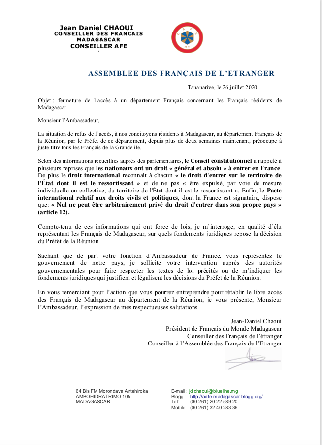 Pierrot Dupuy - Un élu conteste la décision du Préfet d'interdire l'entrée de La Réunion aux Français vivant à Madagascar