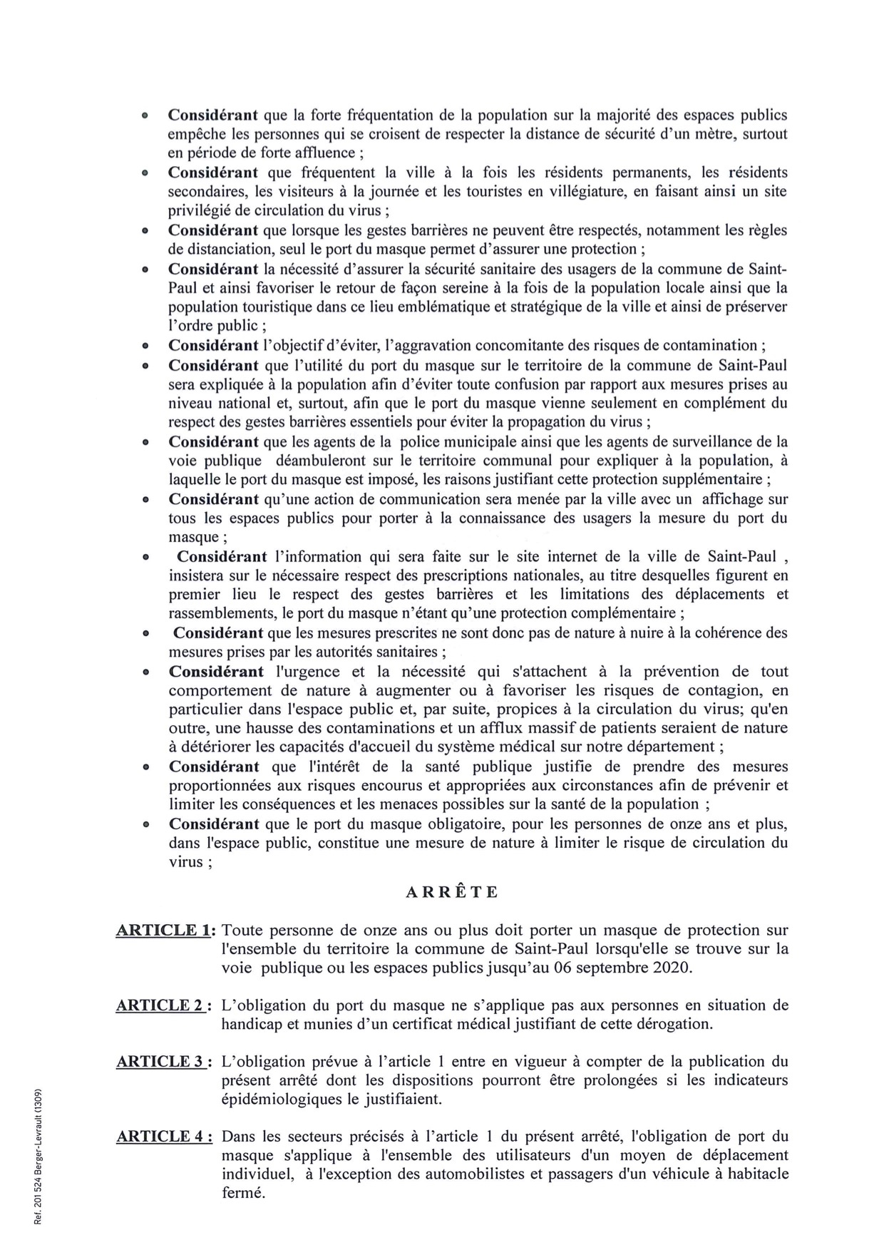 Le port du masque obligatoire sur l’ensemble du territoire saint-paulois