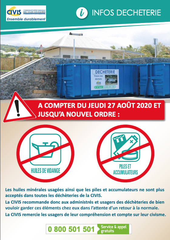 ?CIVIS: Suspension de la réception des huiles minérales usagées et des piles en déchèteries