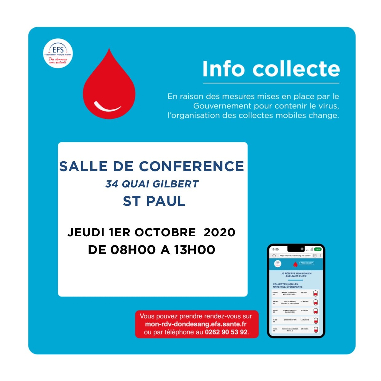 Retrouvez le planning des collectes de sang pour le mois d’octobre 2020