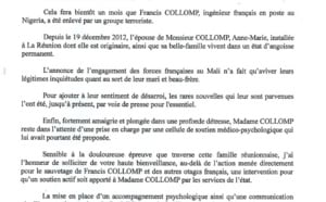 Enlèvement de Francis Collomp: Didier Robert écrit à François Hollande