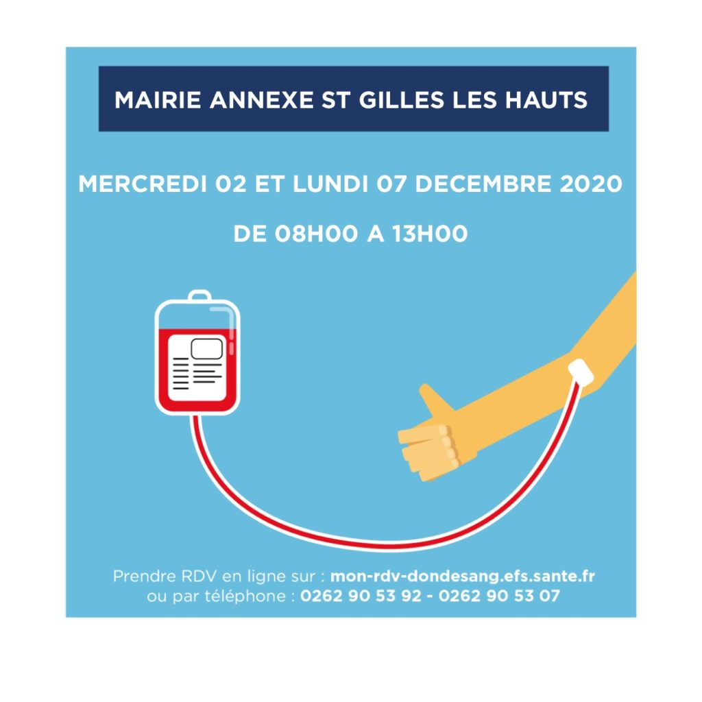 L’EFS organise deux collectes de sang à la Mairie de Saint-Gilles les Hauts
