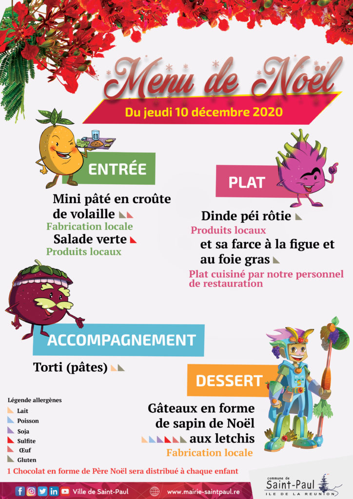 Le repas de Noël servi à la restauration scolaire ce jeudi fait le bonheur des écoliers saint-paulois !