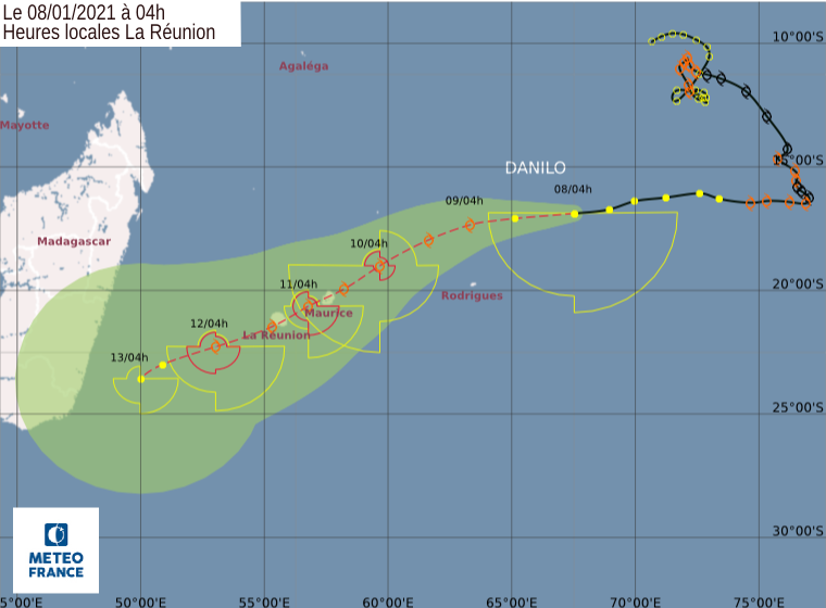 Danilo à 1315 km de La Réunion, orientation vers le Sud-Ouest attendue ce samedi
